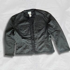 Chico's Elegant Black Jacket with Ruffle Detail - size 1